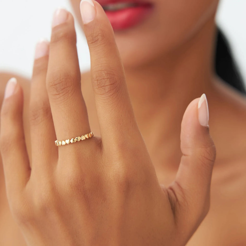 14k Solid Gold Heart Stackable Band Ring