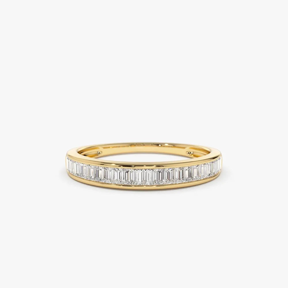 14K Solid Gold Baguette Diamond Channel Set Ring 0.40 Ctw 3MM Band