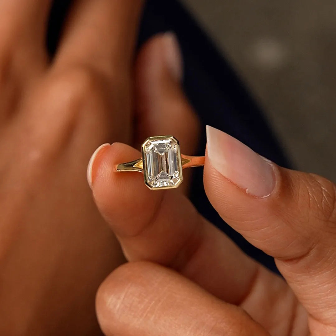 14k Gold 2.00 Carat Emerald Cut Lab Grown Diamond Bezel Solitaire Ring