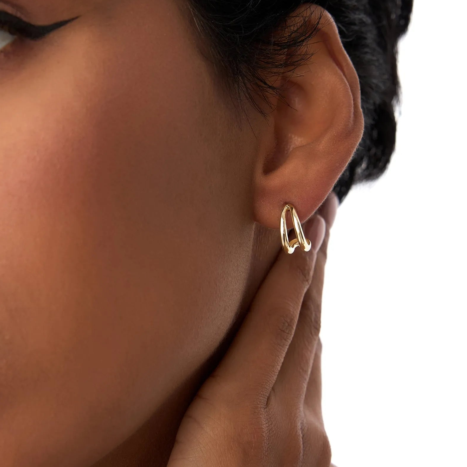 14k Gold Double Curved J Hoop Earrings 12mm 4mm Width