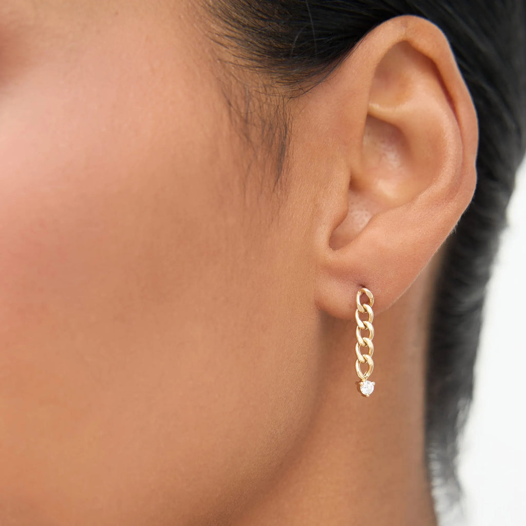 14k Gold Diamond Round Cut Cuban Link Earrings 3 Prong Setting 0.20 ctw