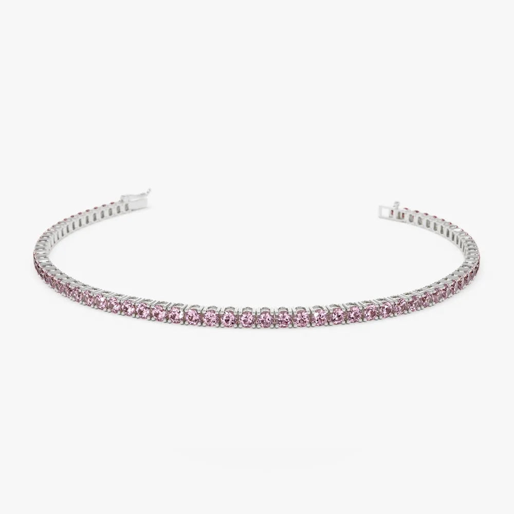14k Gold Round Pink Tourmaline 4 Prong Tennis Bracelet