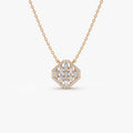 14K Solid Gold Baguette and Round Diamond Halo Necklace Prong Setting 0.32ctw