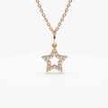 14K Solid Gold Round Diamond Star Charm Pendant Layering Necklace 0.14ctw