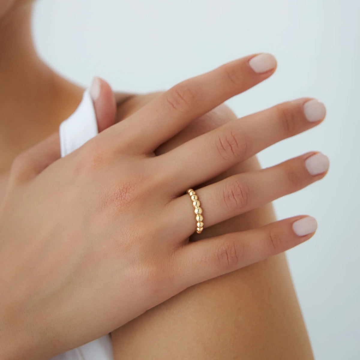 14k Solid Gold Beaded Graduated Band Ring 4mm Width