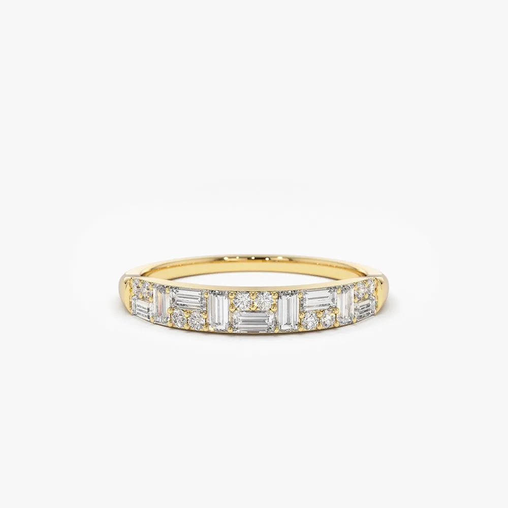 14K Gold 0.40 Carat Baguette and Round Diamond Stacking Ring