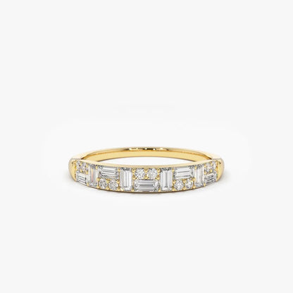 14K Gold 0.40 Carat Baguette and Round Diamond Stacking Ring