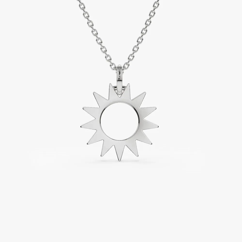14k Solid Gold Sun Celestial Pendant Necklace
