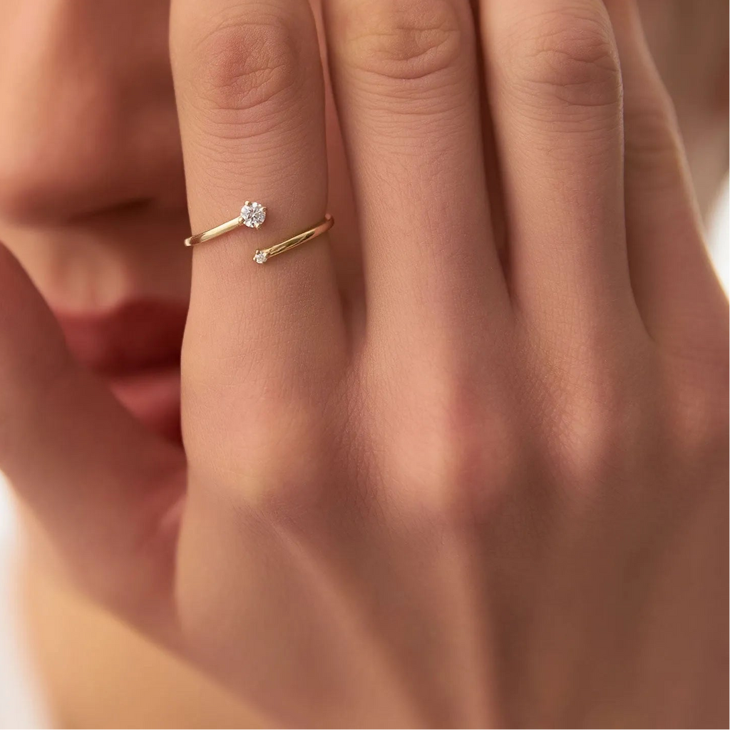 14k Gold Diamond Round Cut Duo Two-Stone Ring 0.10 ctw