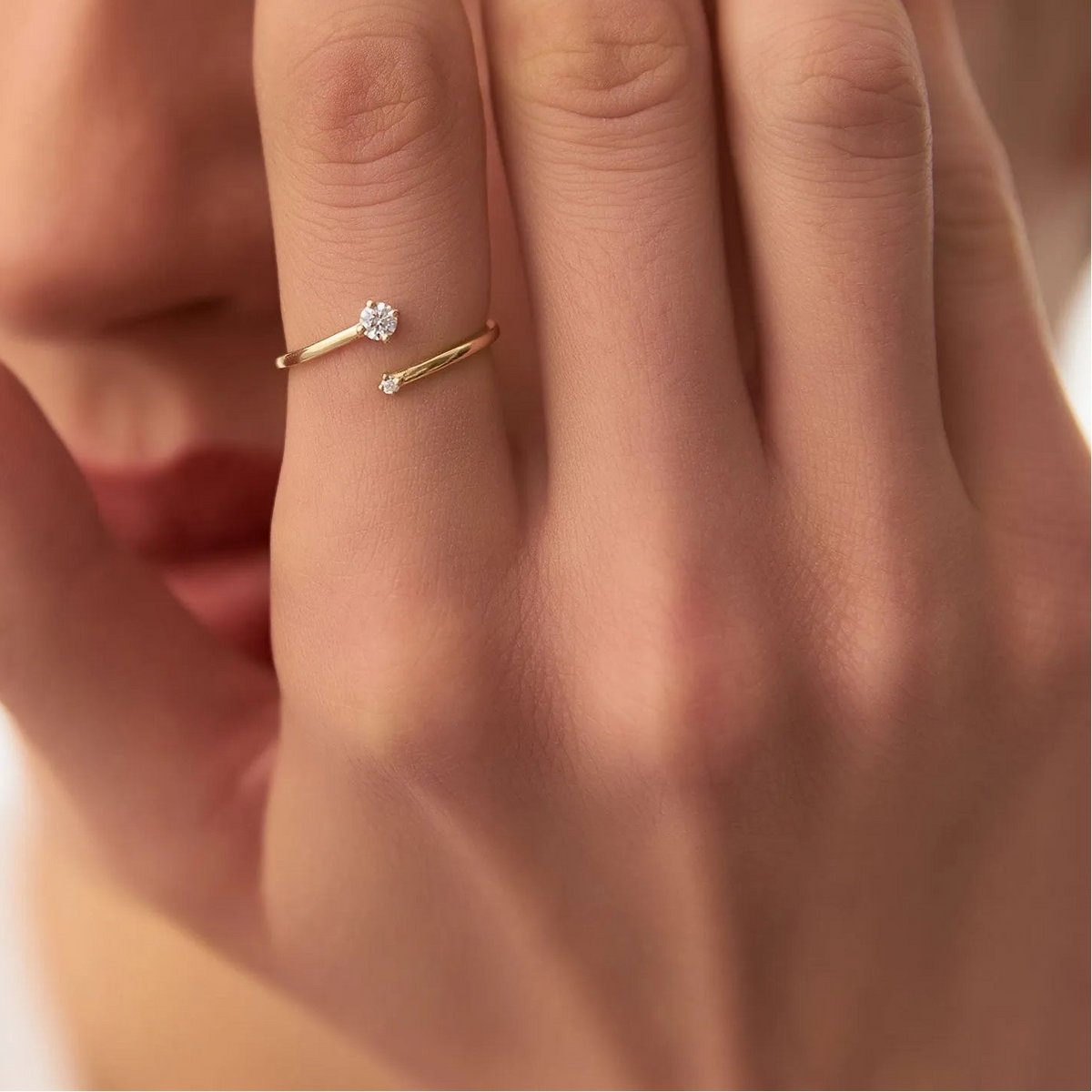 14k Gold Diamond Round Cut Duo Two-Stone Ring 0.10 ctw