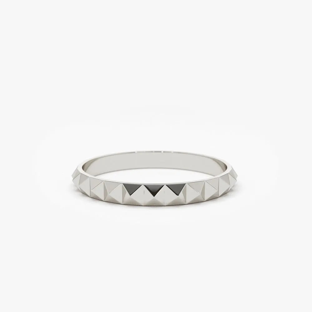 14K Solid Gold Spike Pyramid Eternity Minimalist Wedding Band Ring