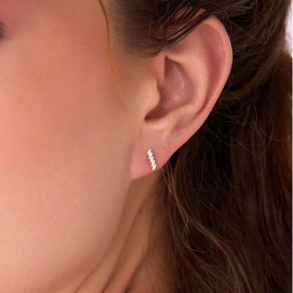 14k Gold Diamond Baguette Cut Geometric Stud Earrings 0.18 ctw