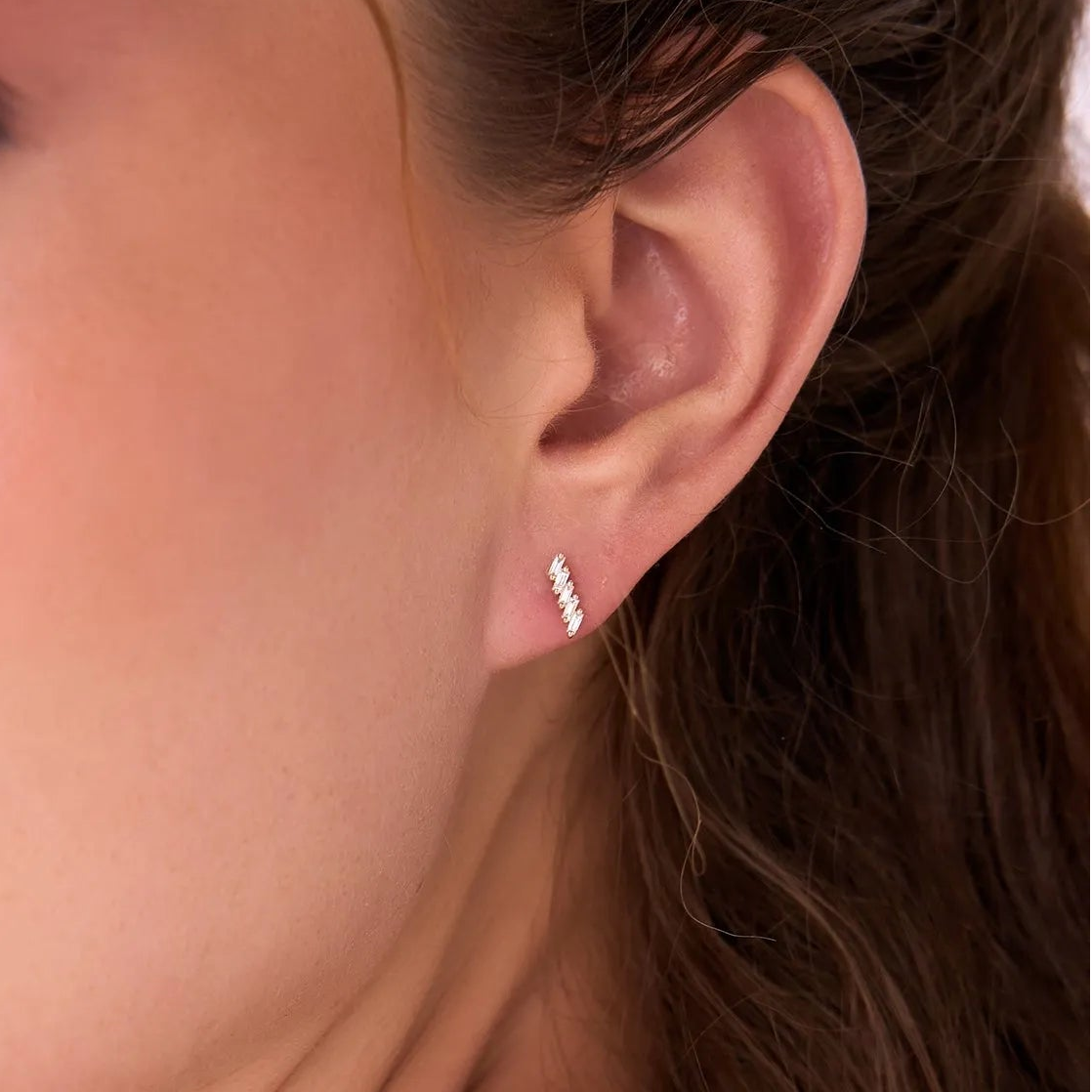 14k Gold Diamond Baguette Cut Geometric Stud Earrings 0.18 ctw