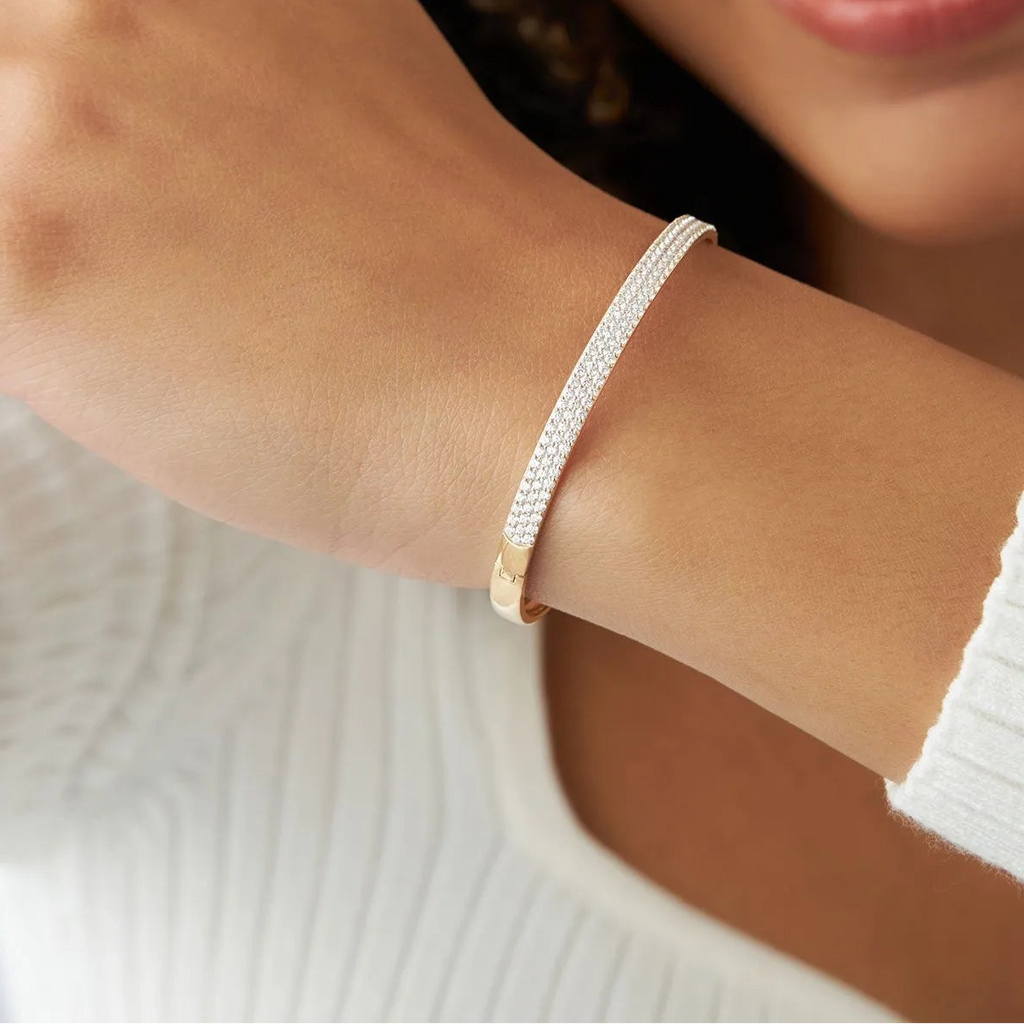 14K Solid Gold 1.05 CTW Round Diamond Crossover Graduating Bangle