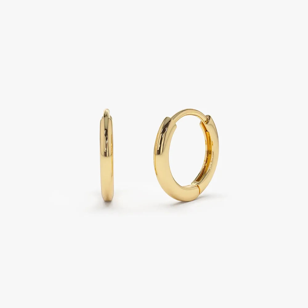 14k Solid Gold Plain Mini Small Huggie Hoop Earrings