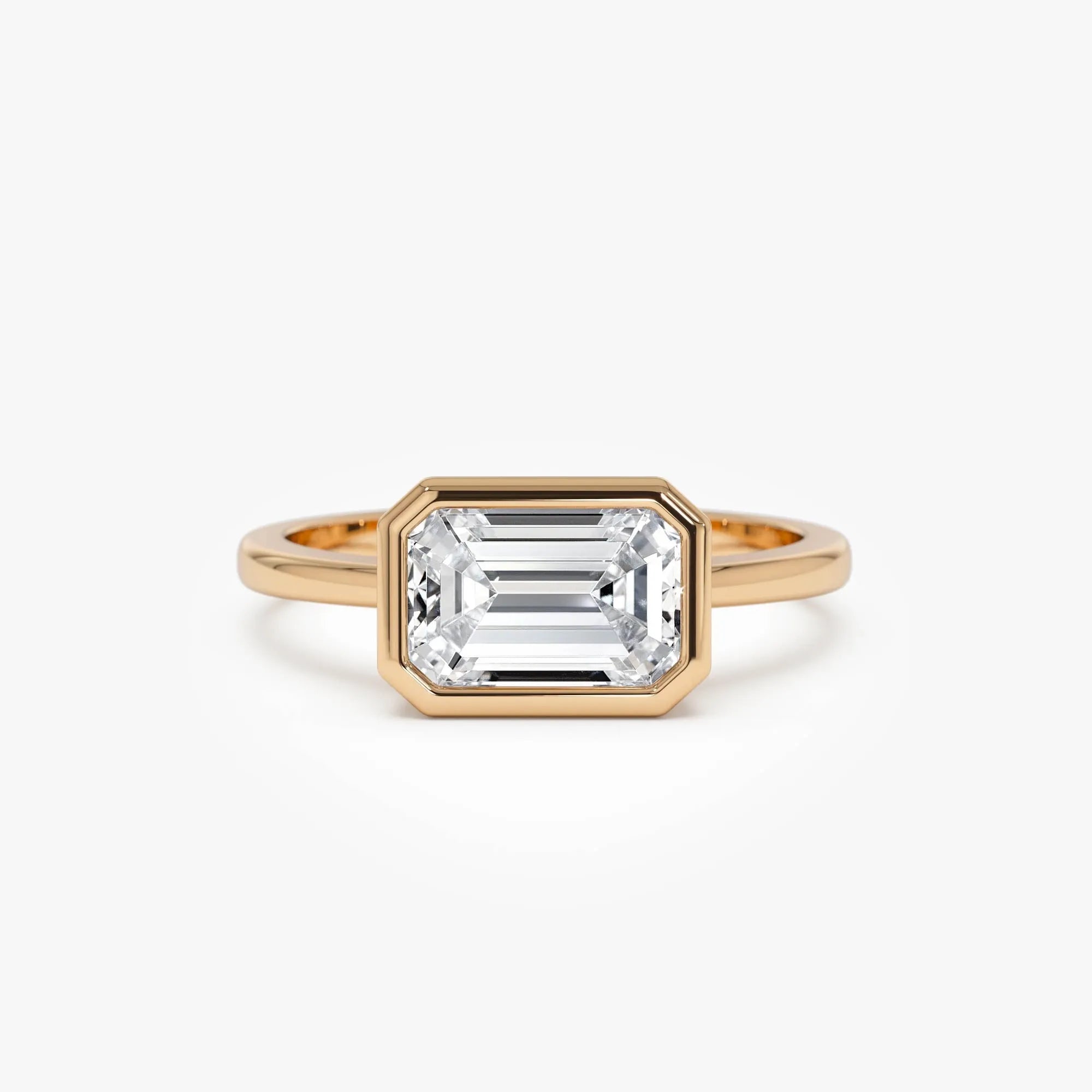 14K Gold 1.50 Carat Lab Grown Diamond Emerald Cut Engagement Ring East West Bezel Setting