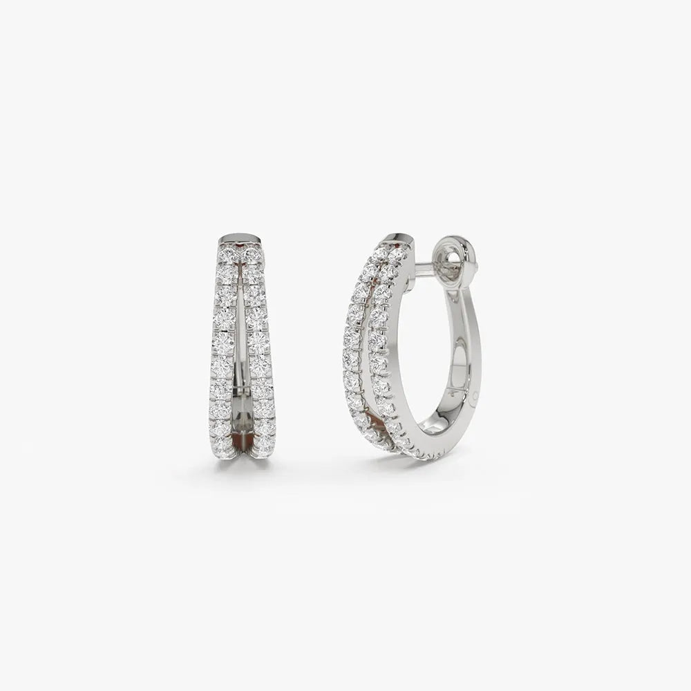 14k Gold Diamond Round Cut Double Hoop Earrings Micro-Pave 0.50 ctw