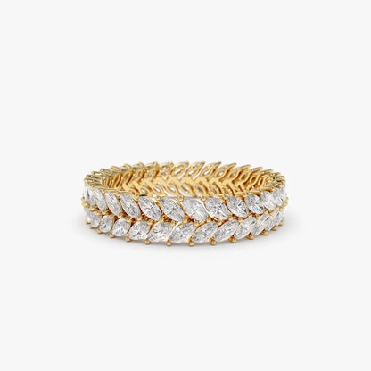 14k Gold 1.82 CTW Marquise Diamond Double Row Prong Set Ring