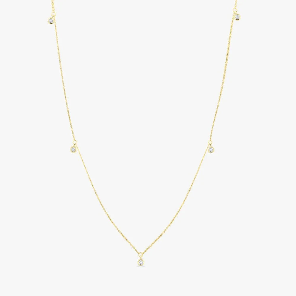 14K Gold 5 Diamond Dangle Necklace Elegant Everyday Sparkle