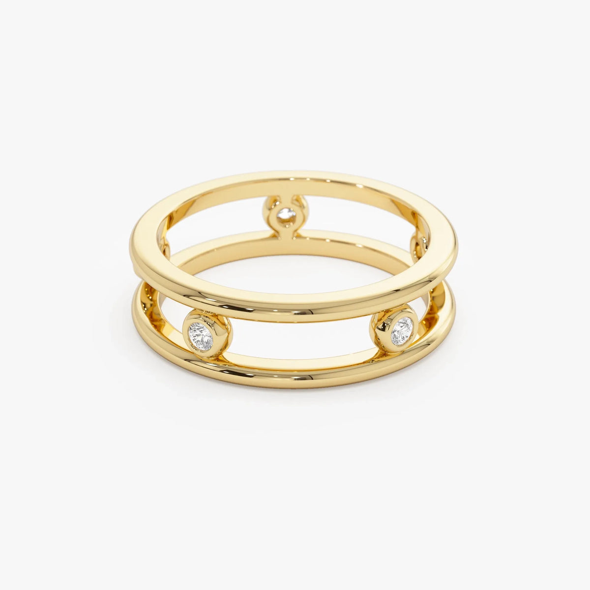 14K Solid Gold Natural Diamond Round Cut Bezel Setting Double Band Ring 0.18 ctw