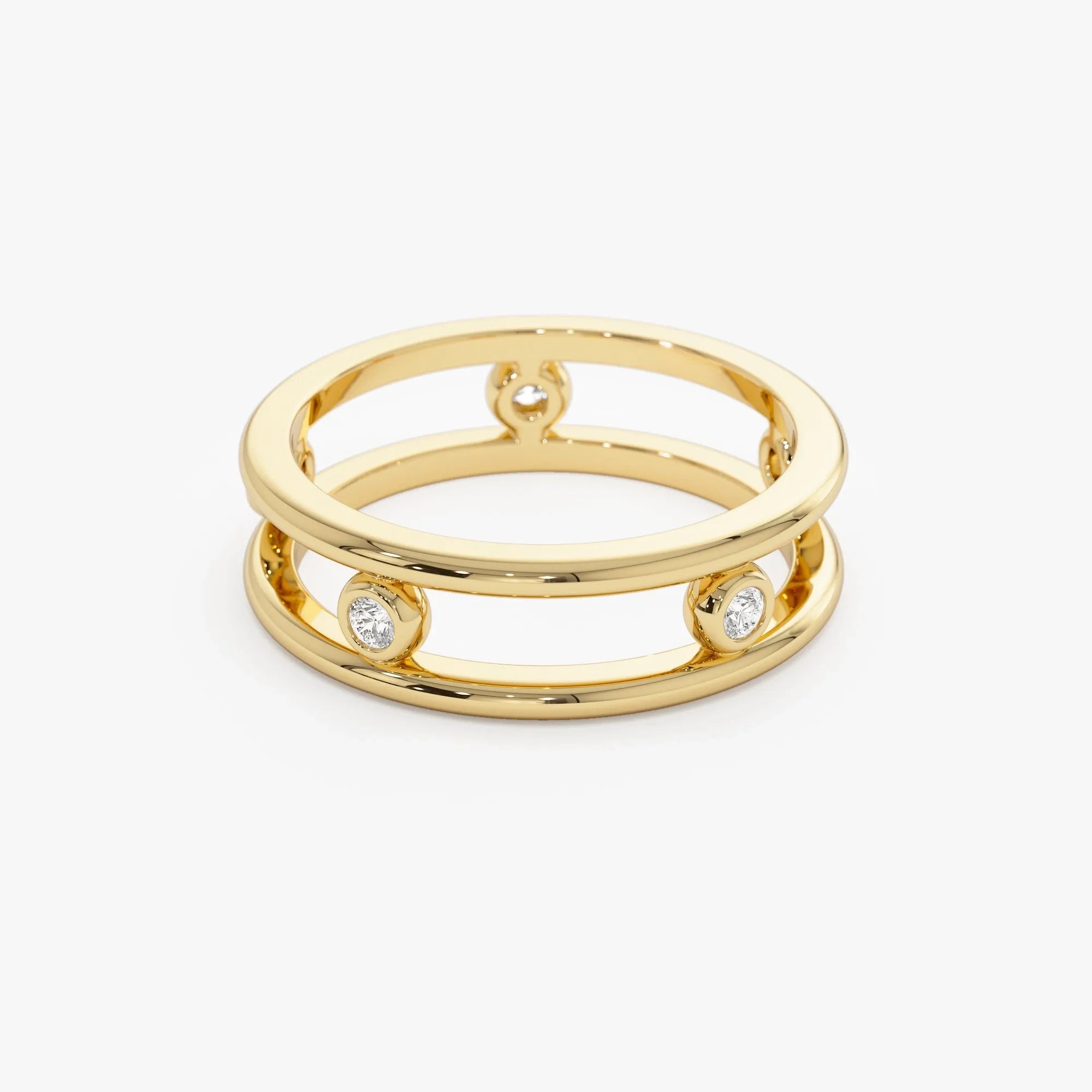 14K Solid Gold Natural Diamond Round Cut Bezel Setting Double Band Ring 0.18 ctw