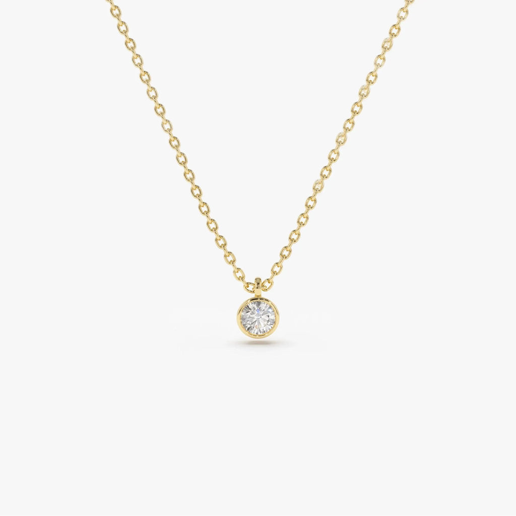 14K Solid Gold Round Diamond Solitaire Pendant Necklace Bezel Set 0.50ctw