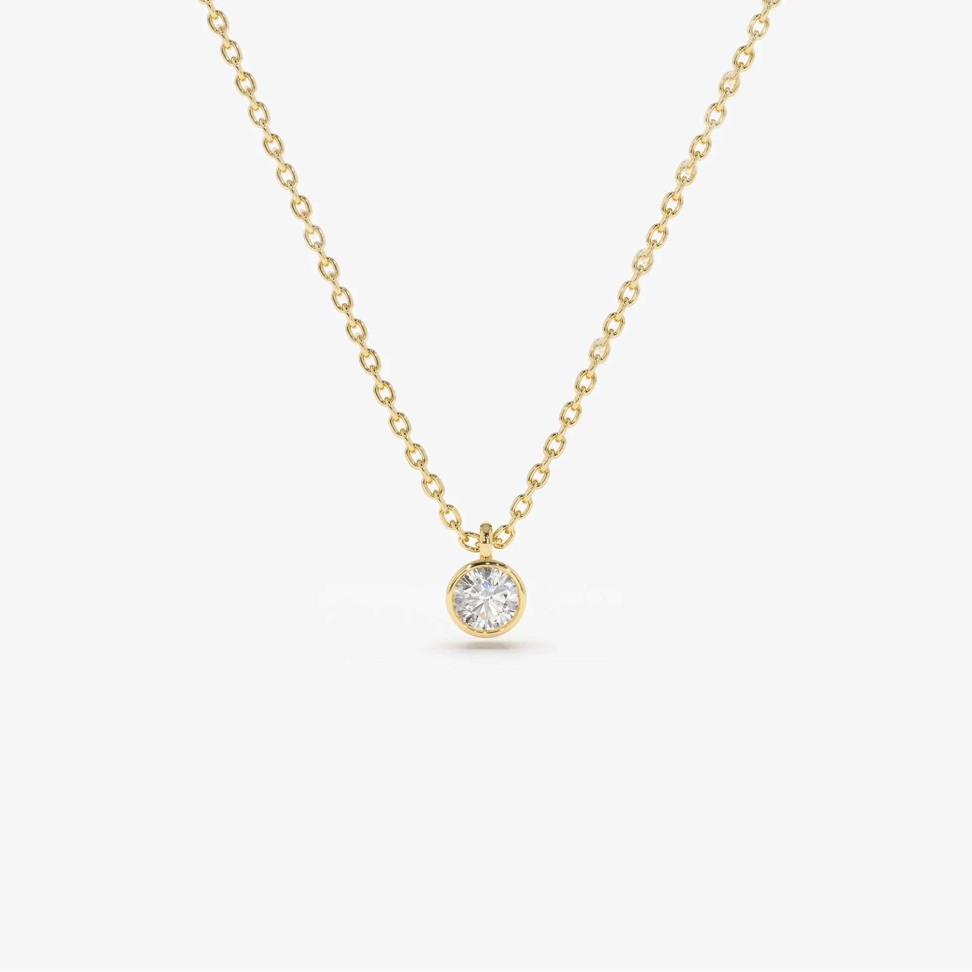 14K Solid Gold Round Diamond Solitaire Pendant Necklace Bezel Set 0.50ctw
