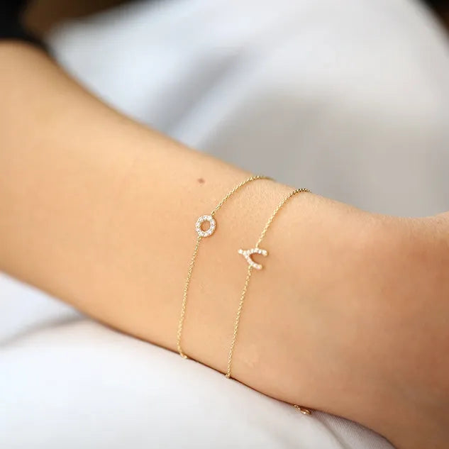 14K Solid Gold Round Diamond Micro Pave Bracelet 0.09 Carat