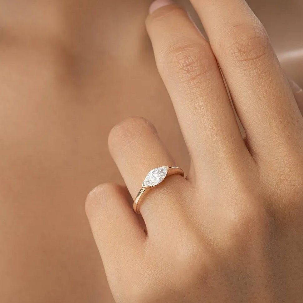 14k Gold 0.75 Carat Marquise Lab Grown Diamond East-West Engagement Ring