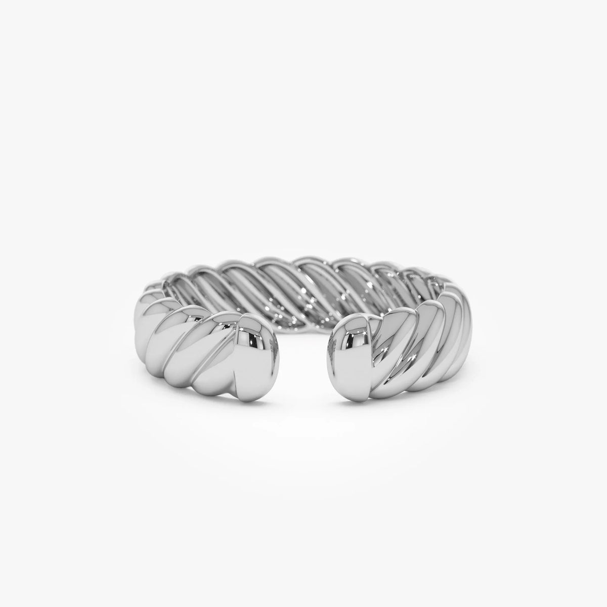 14k Solid Gold 5mm Rope Textured Open Cuff Band Ring