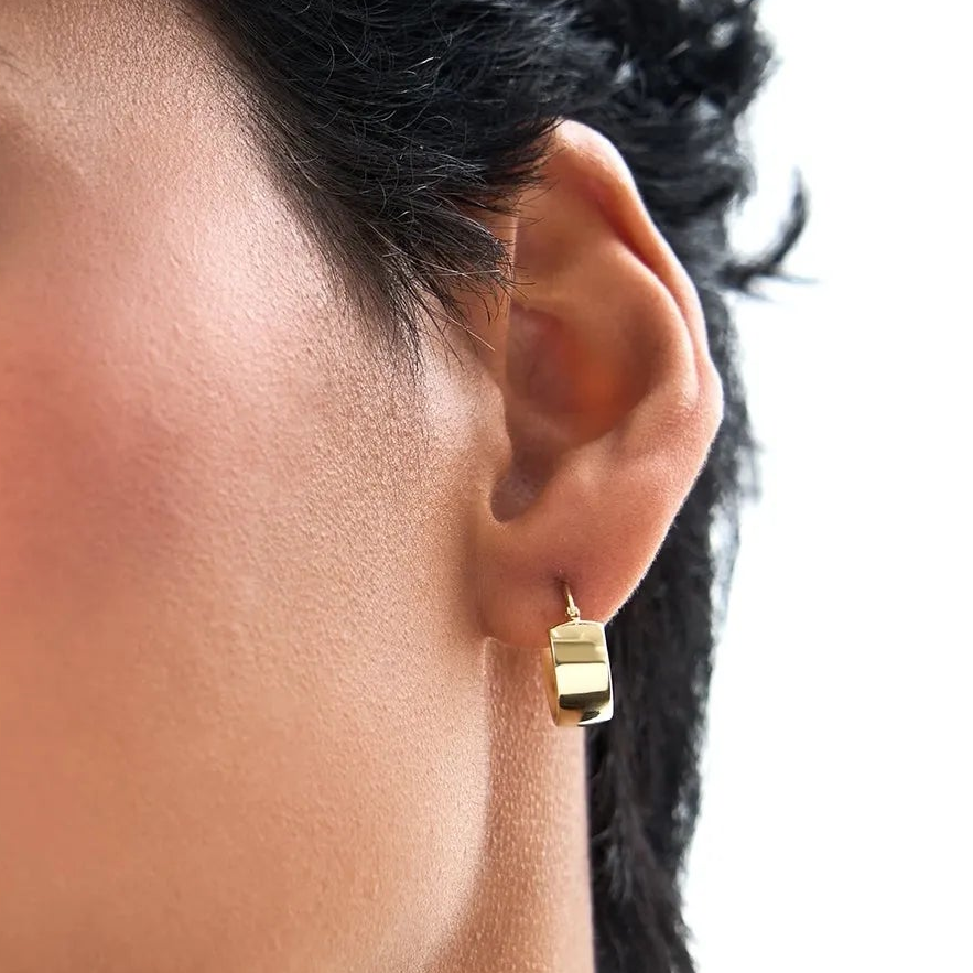 14k Yellow Gold Bold Mini Hoop Earrings 6mm Width 13mm Outer Diameter