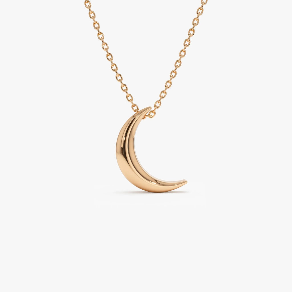14k Solid Gold Half Moon Crescent Charm Pendant Necklace