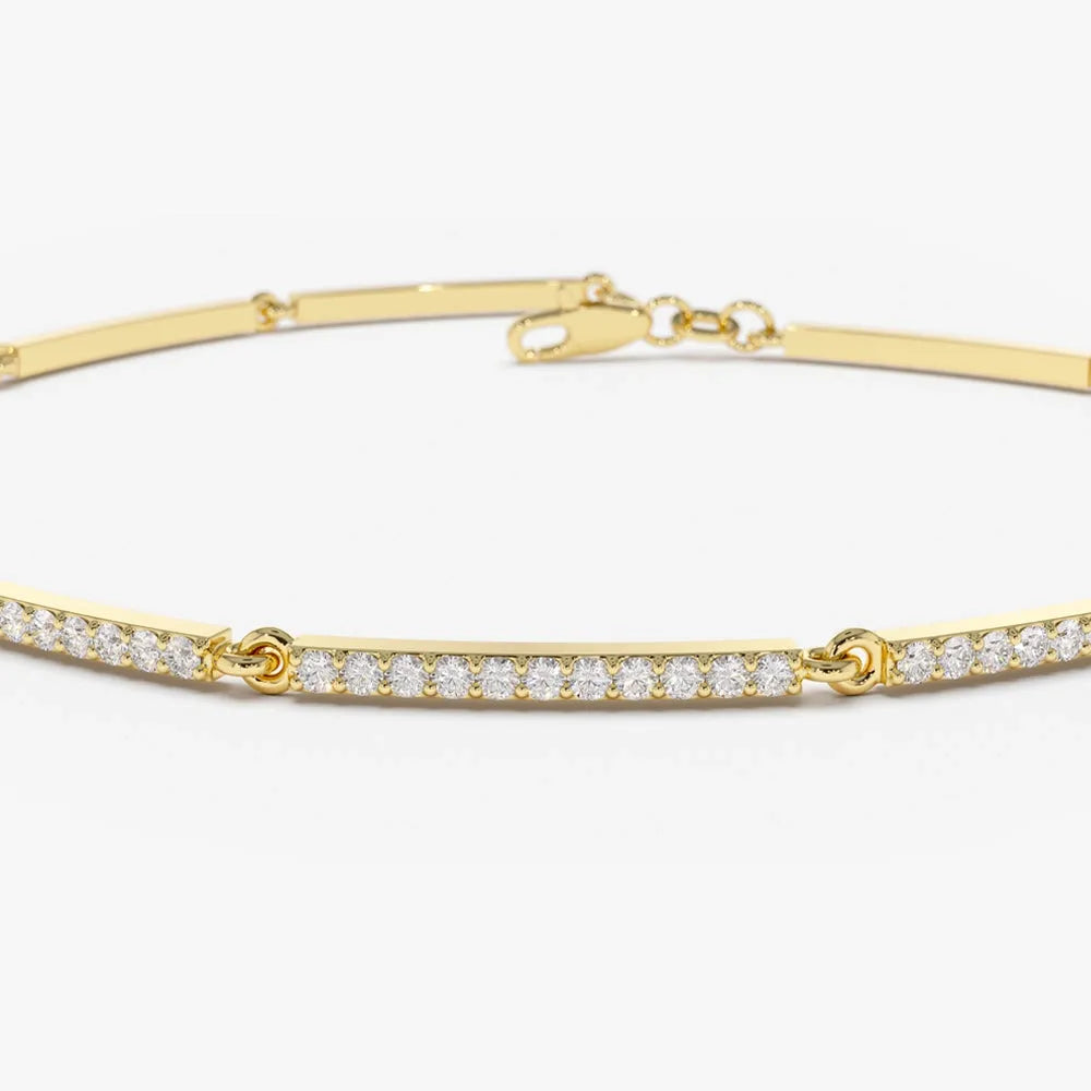 14K Solid Gold 0.60 CTW Round Diamond Micro-Pave Bar Stackable Bracelet