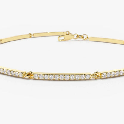 14K Solid Gold 0.60 CTW Round Diamond Micro-Pave Bar Stackable Bracelet