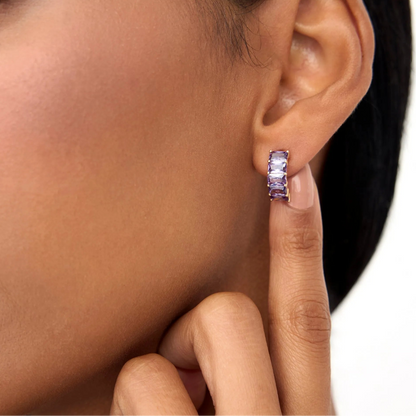 14K Solid Gold Octagon Cut Amethyst Half Hoop Earrings 2.80ctw