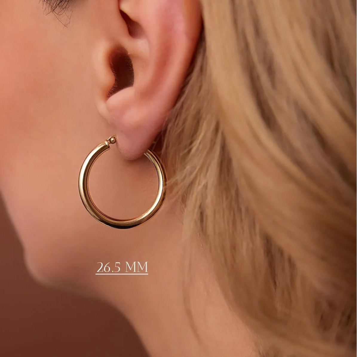 14k Solid Gold Round Hoop Earrings 3mm Thick Polished