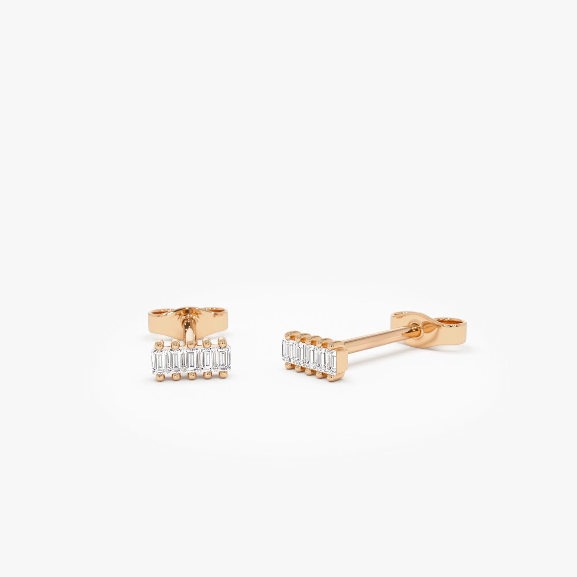 14k Gold Diamond Baguette Cut Bar Stud Earrings 0.10 ctw