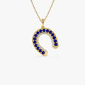 14k Solid Gold Sapphire and Diamond Round Horseshoe Pendant 0.72 Carat