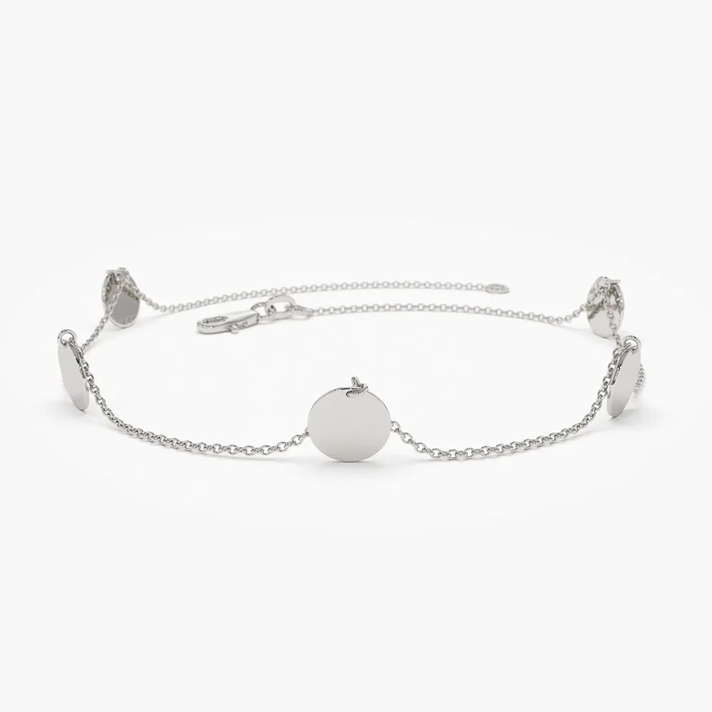 14k Solid Gold Five Dangle Disc Bracelet with Charms
