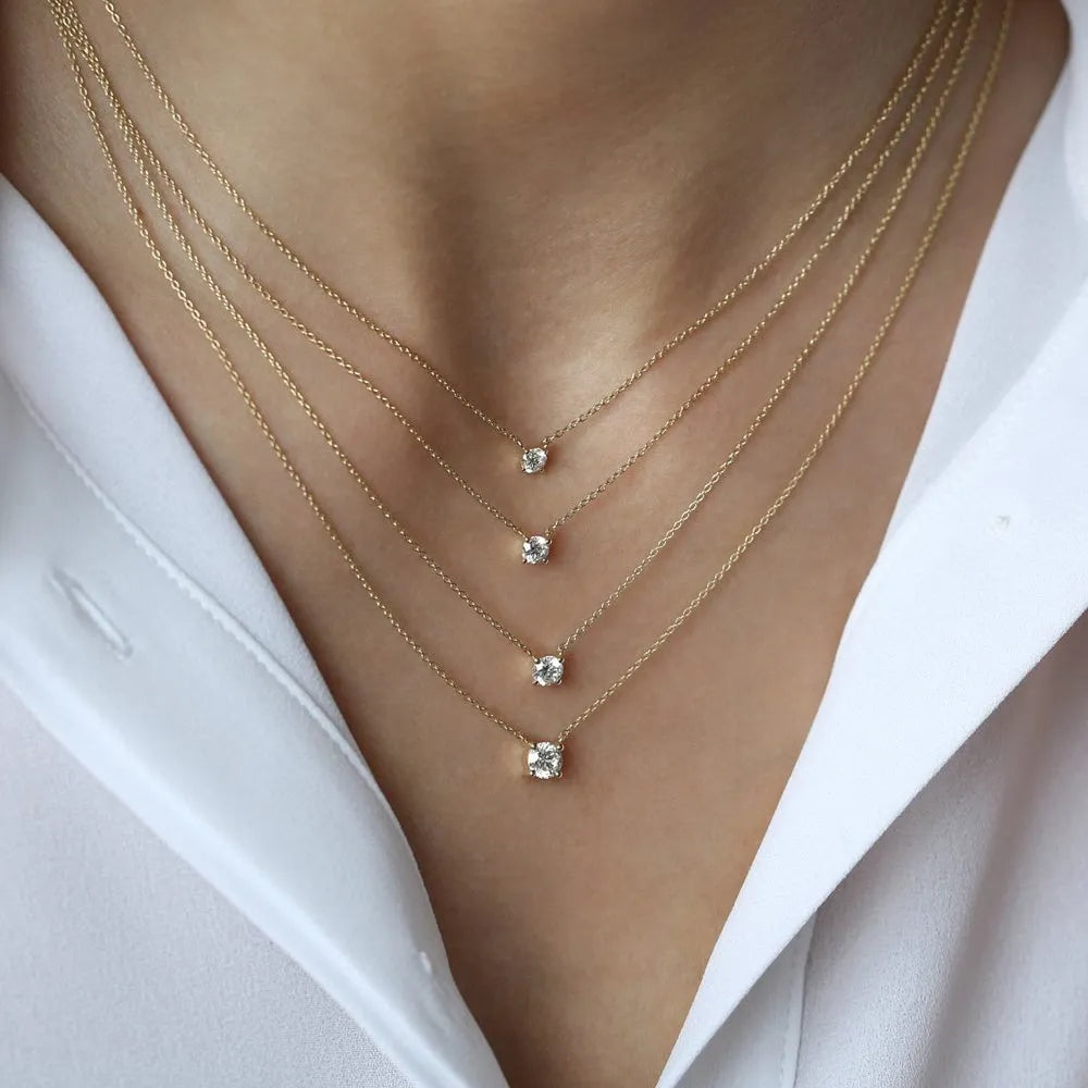 14K Solid Gold Round Diamond Solitaire Necklace 4 Prong Setting 0.50ctw