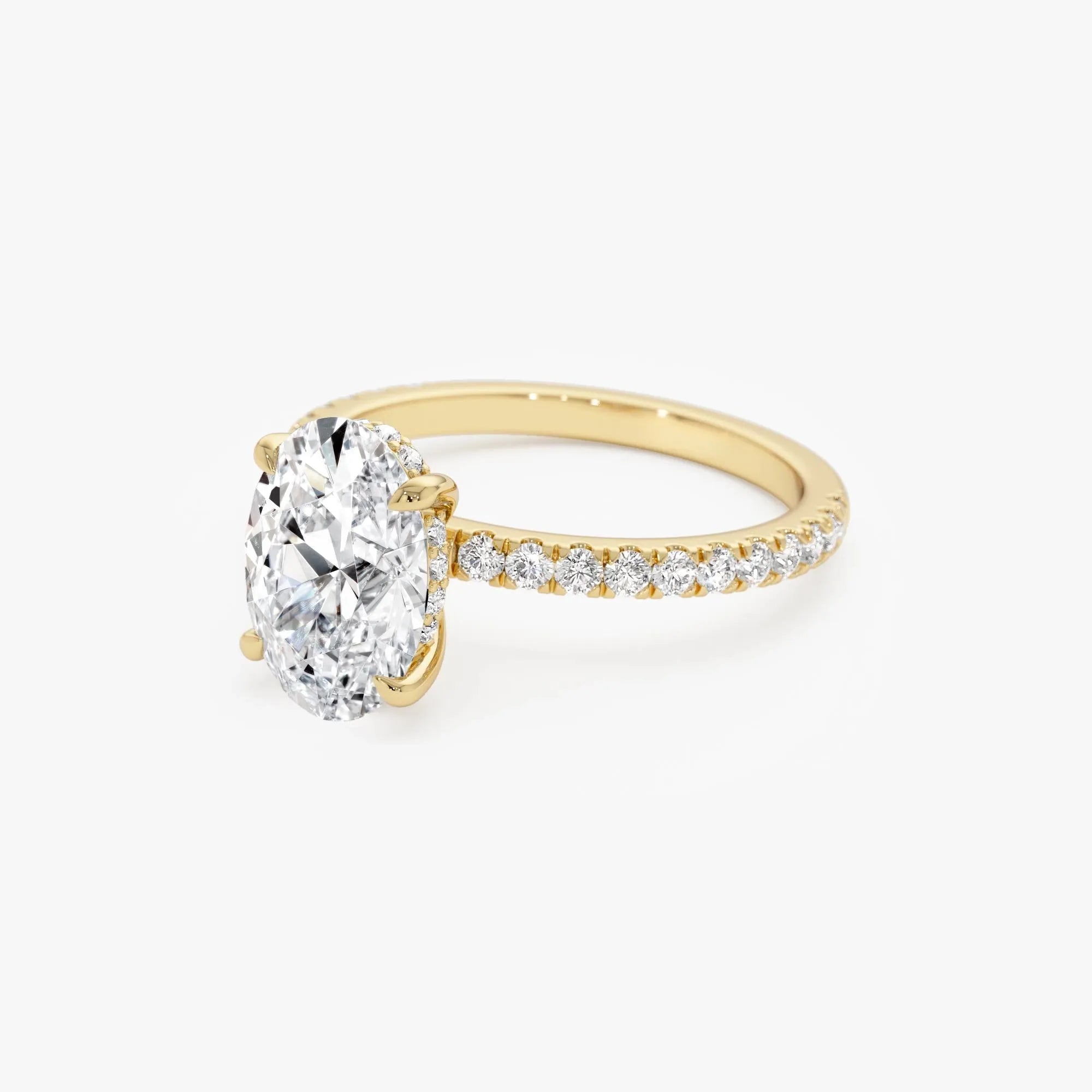 14k Gold Lab Grown Diamond Oval Cut Engagement Ring Hidden Halo Pavé 2.40 ctw IGI Certified Vivara
