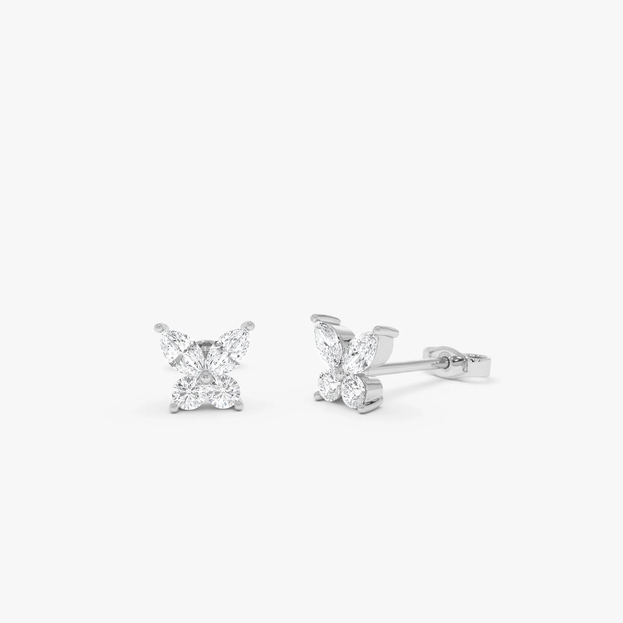 14k Gold Diamond Marquise and Round Cut Butterfly Stud Earrings 0.38 ctw