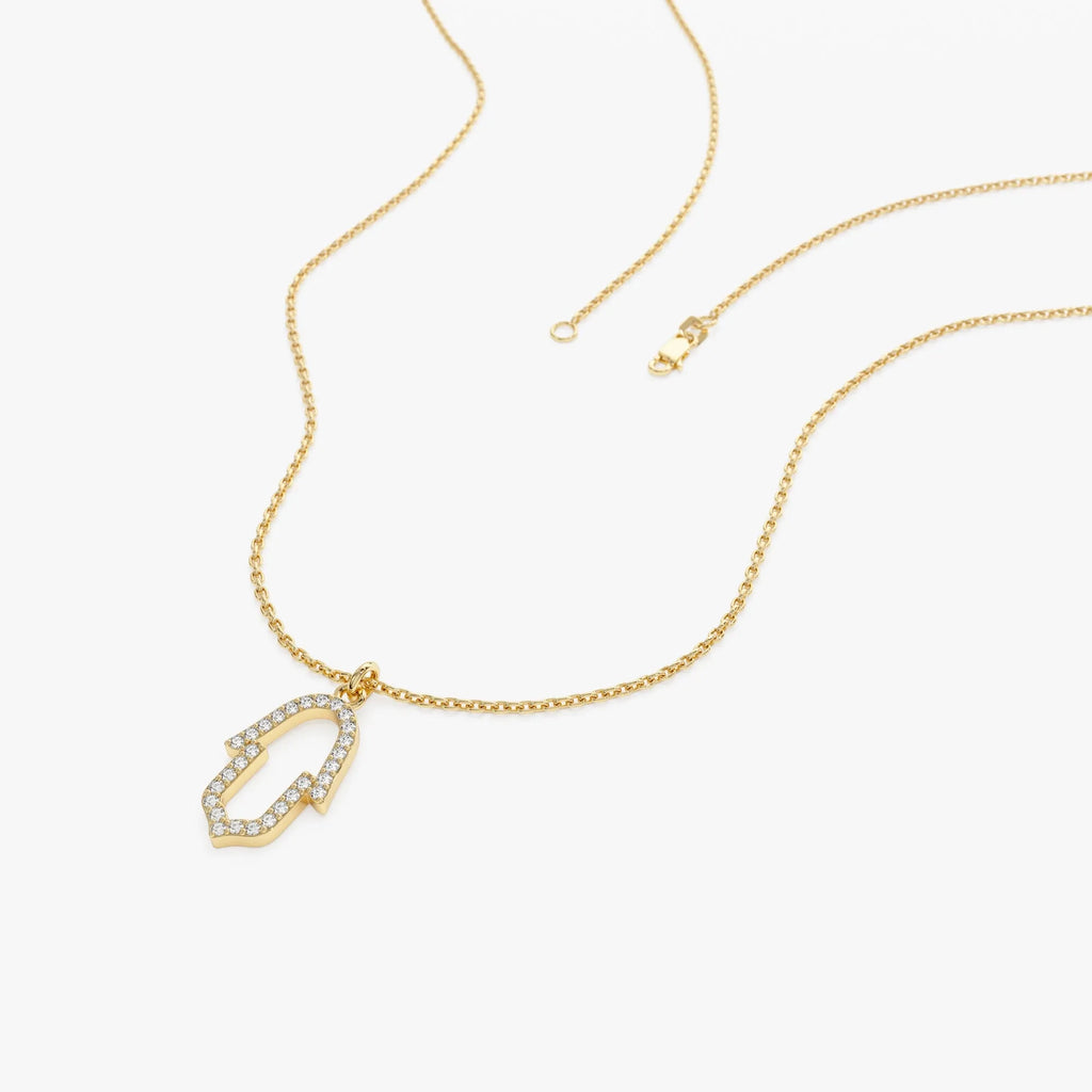 14K Solid Gold 0.14 CTW Round Diamond Hamsa Necklace