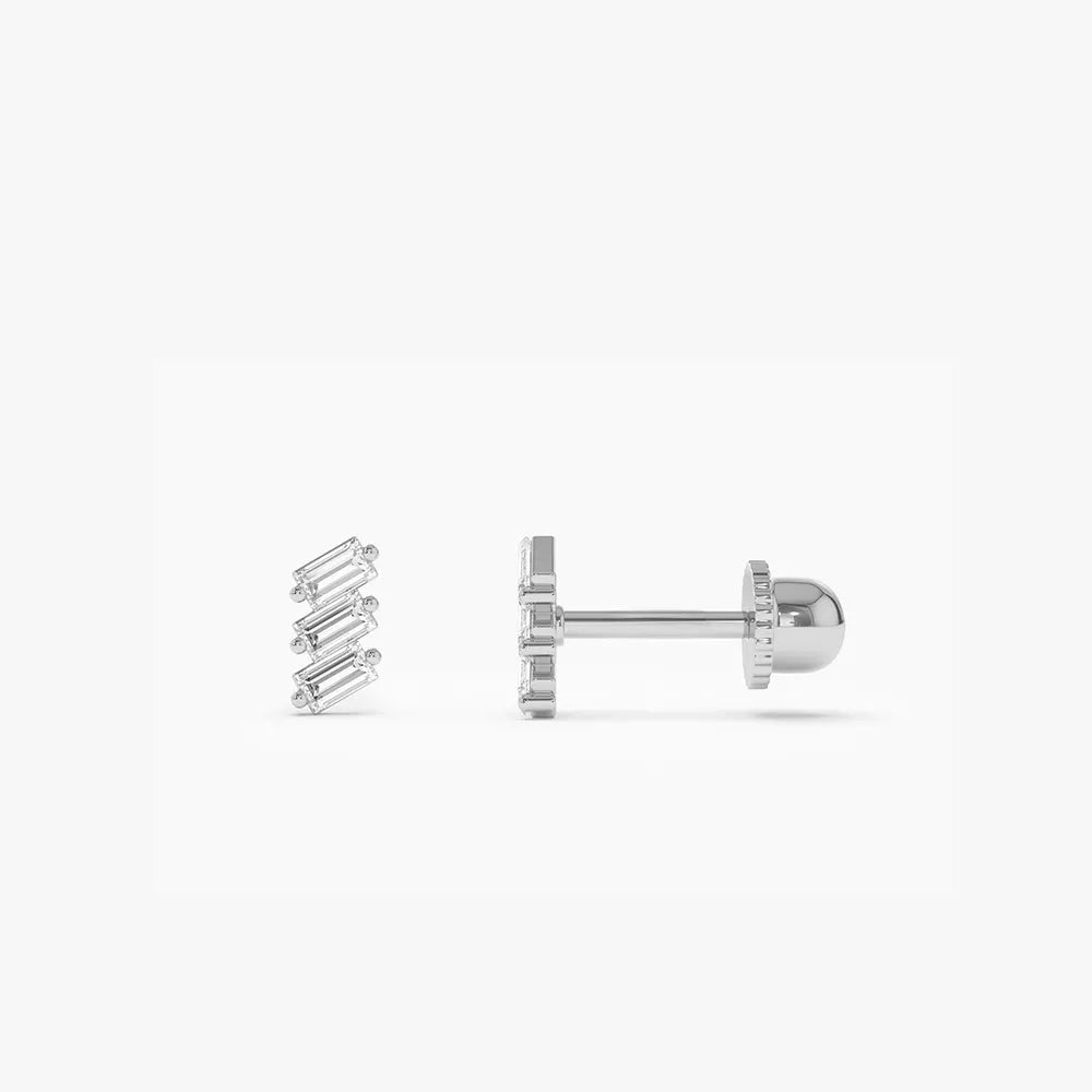 14k Gold Diamond Baguette Cut Trio Helix Piercing Single Earring 0.095 ctw