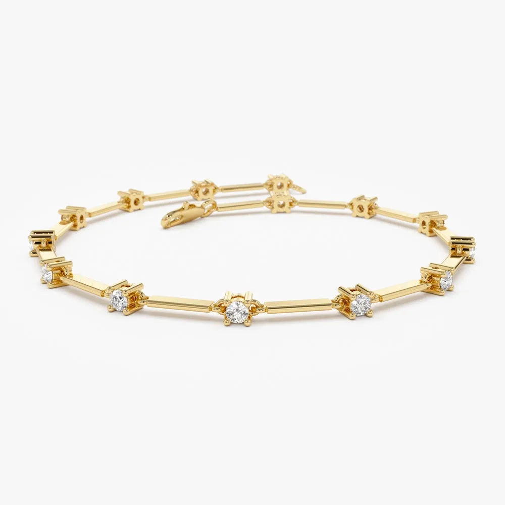 14K Solid Gold 0.85 CTW Round Diamond Infinity Bar Prong Set Bracelet