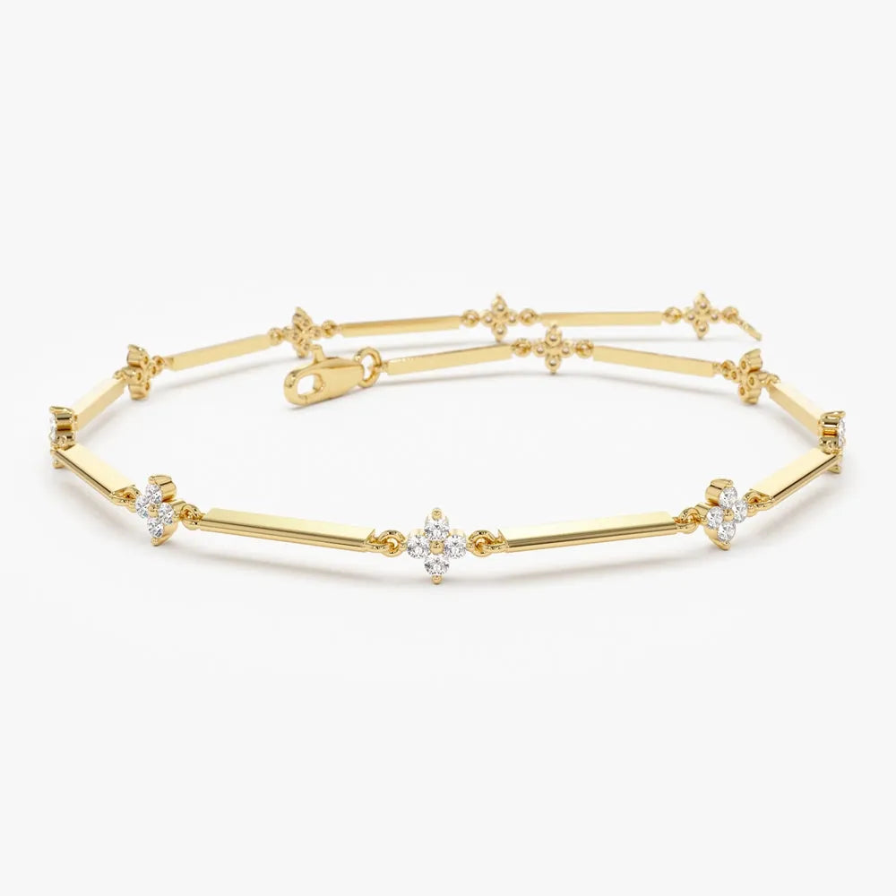 14K Solid Gold 0.57 CTW Round Diamond Clover Infinity Prong Set Bracelet