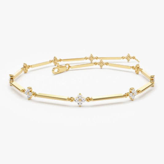 14K Solid Gold 0.57 CTW Round Diamond Clover Infinity Prong Set Bracelet