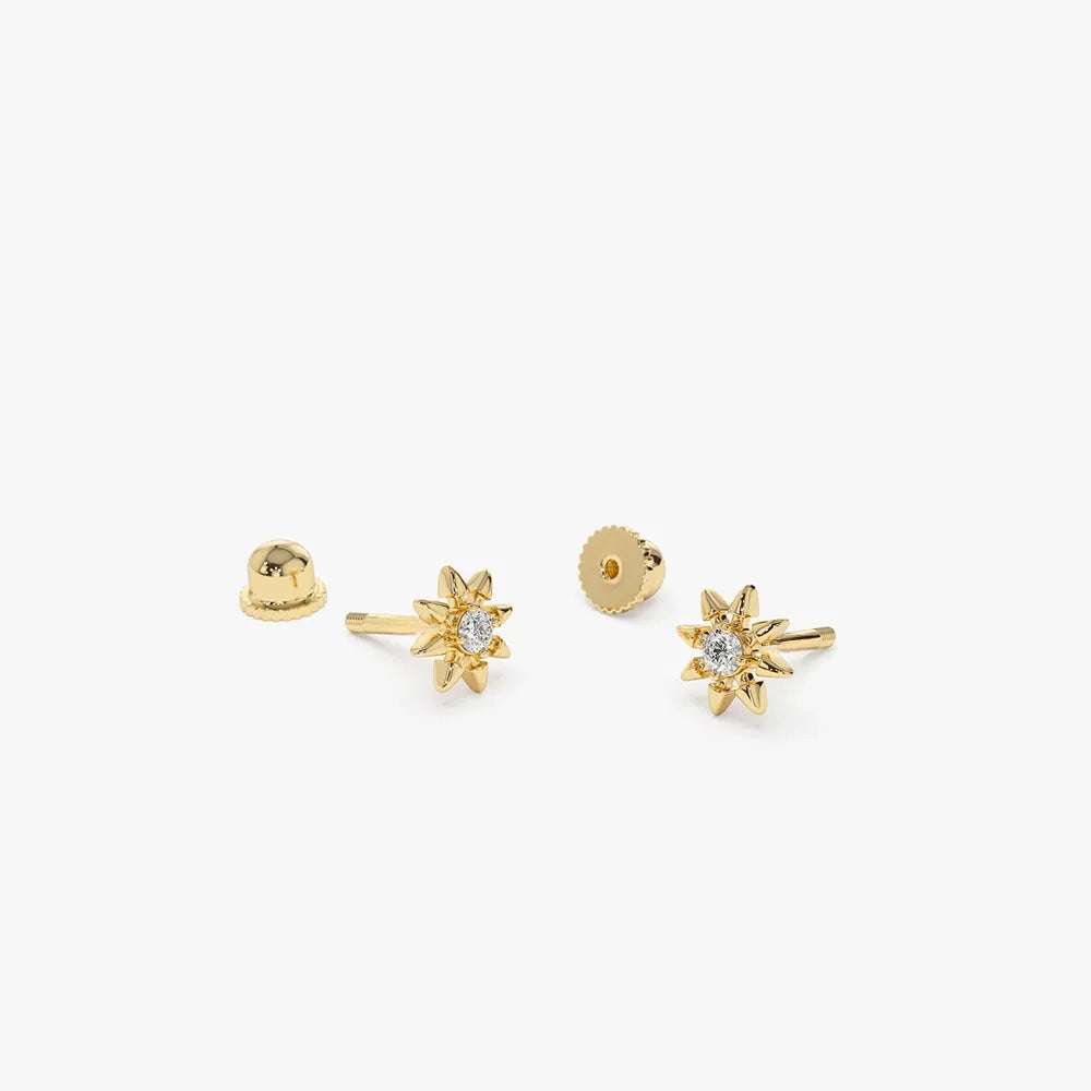 14k Gold Diamond Round Cut Star Helix Piercing Single Earring 0.035 ctw