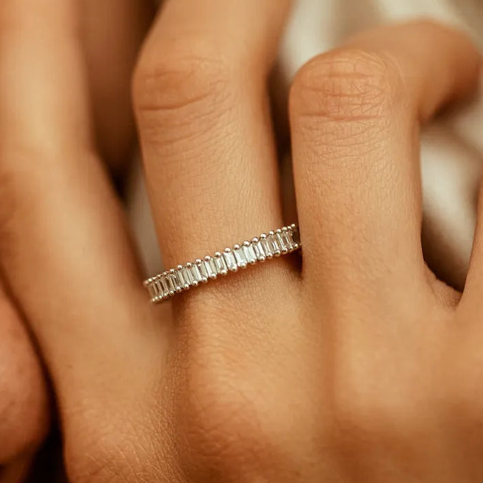 14K Gold 1.35ctw Baguette Diamond Full Eternity Prong Setting Ring