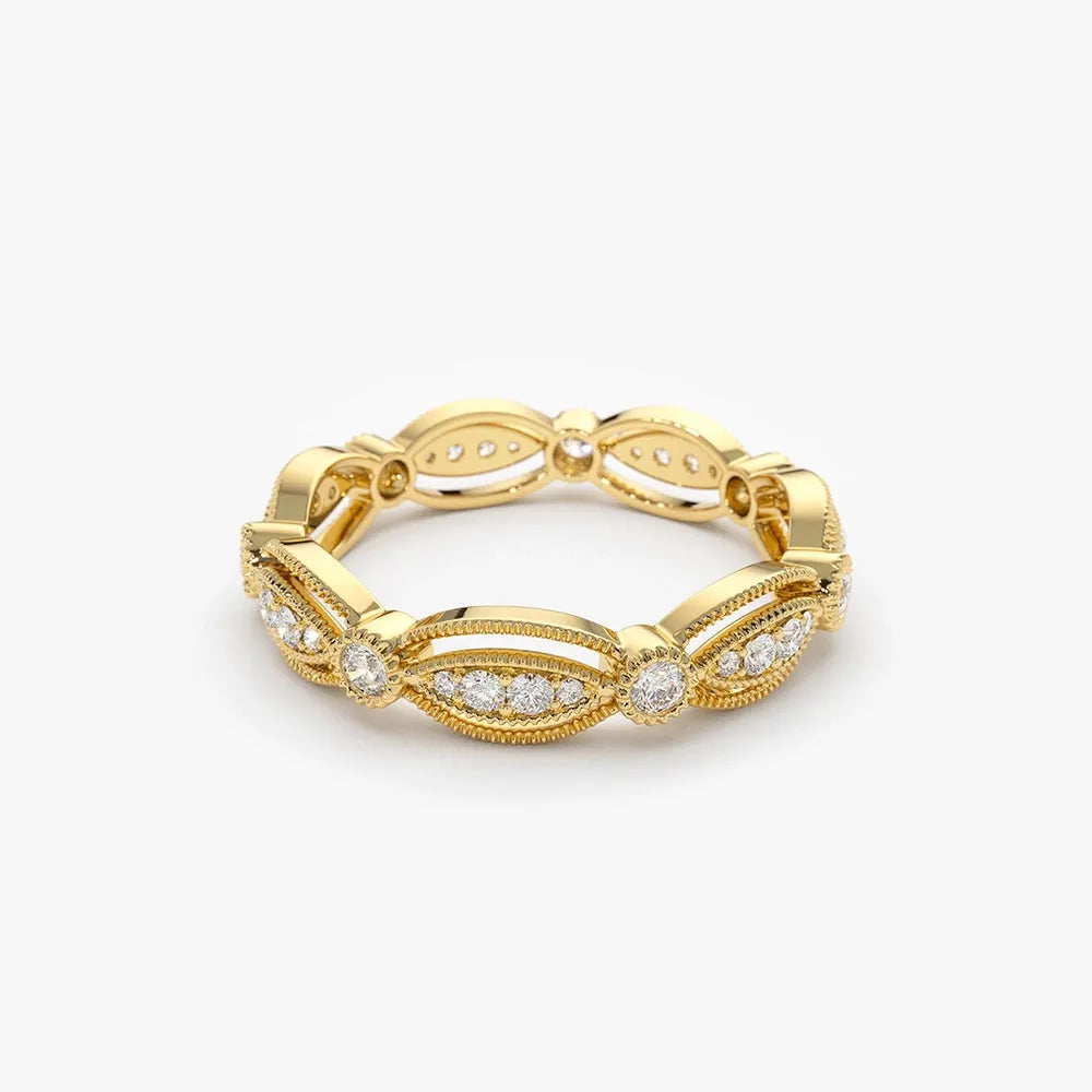 14k Gold 0.35ctw Round Diamond Micro Prong Art Deco Vintage Eternity Wedding Ring